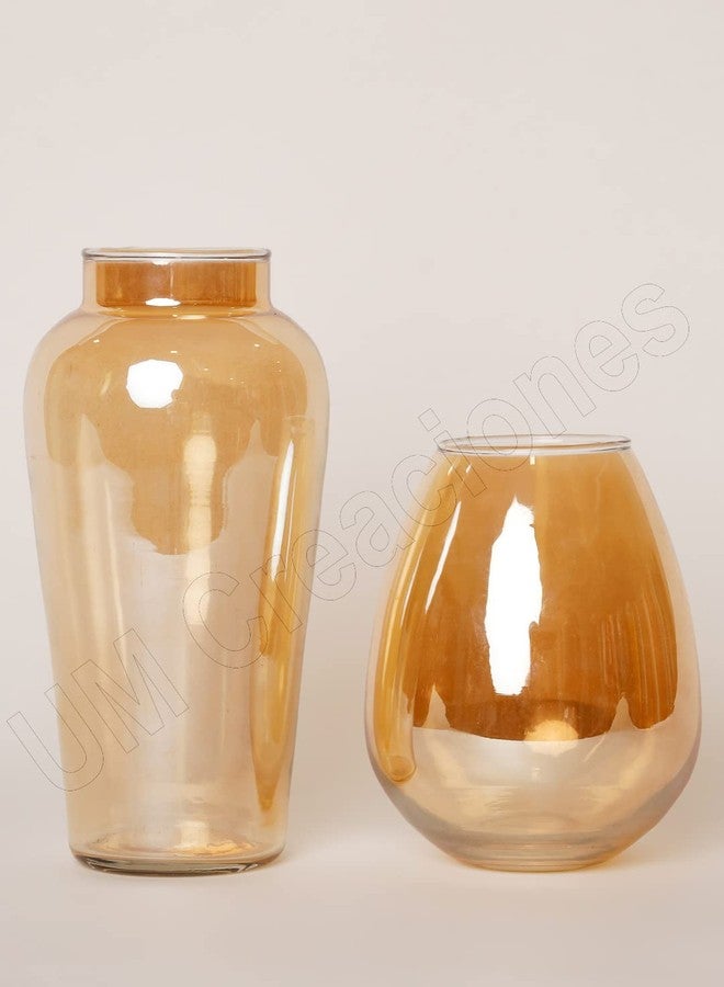 UM Creaciones Amber Flower Glass Modern Vase Set Perfect For Wedding & Home Decorative For Home Decor Living Room Office And Place Settings (Set Of 2) - Image 5
